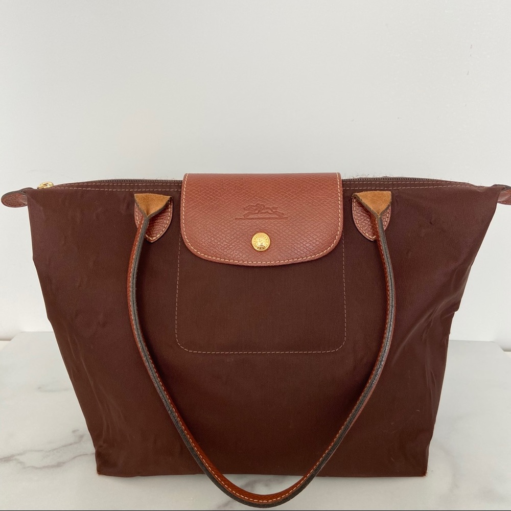 Longchamp Le Pliage Brown nylon tote, small